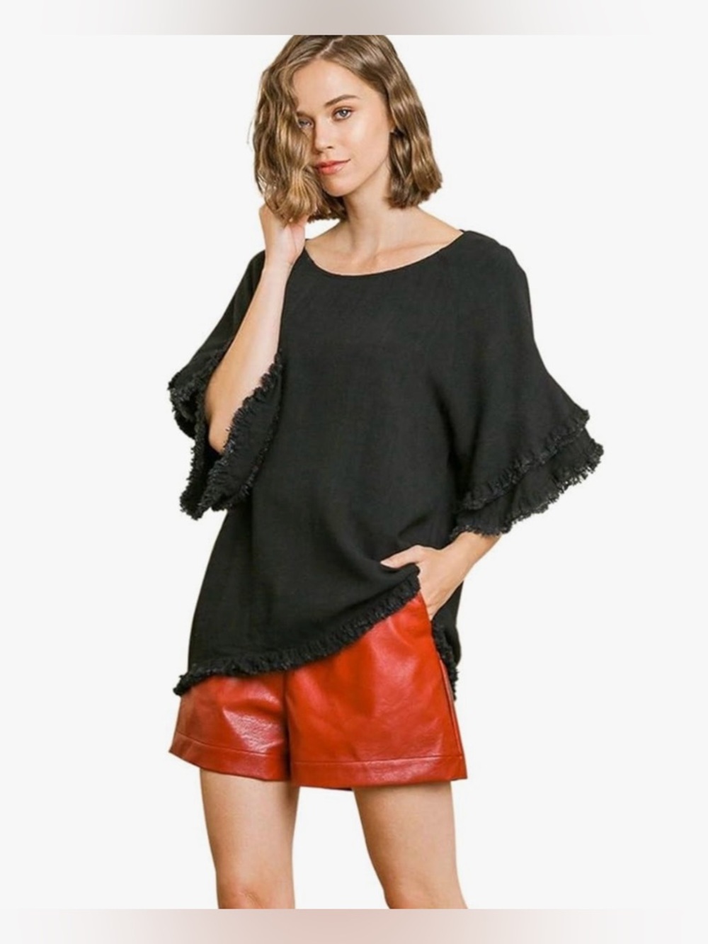 Umgee USA NWOT Frayed Edge Black  Top